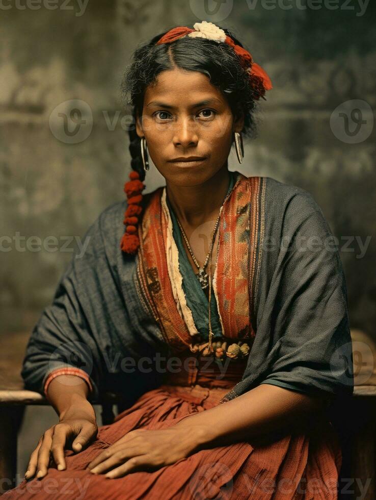 gammal färgad fotografera av en brasiliansk kvinna från de tidigt 1900 -talet ai generativ foto