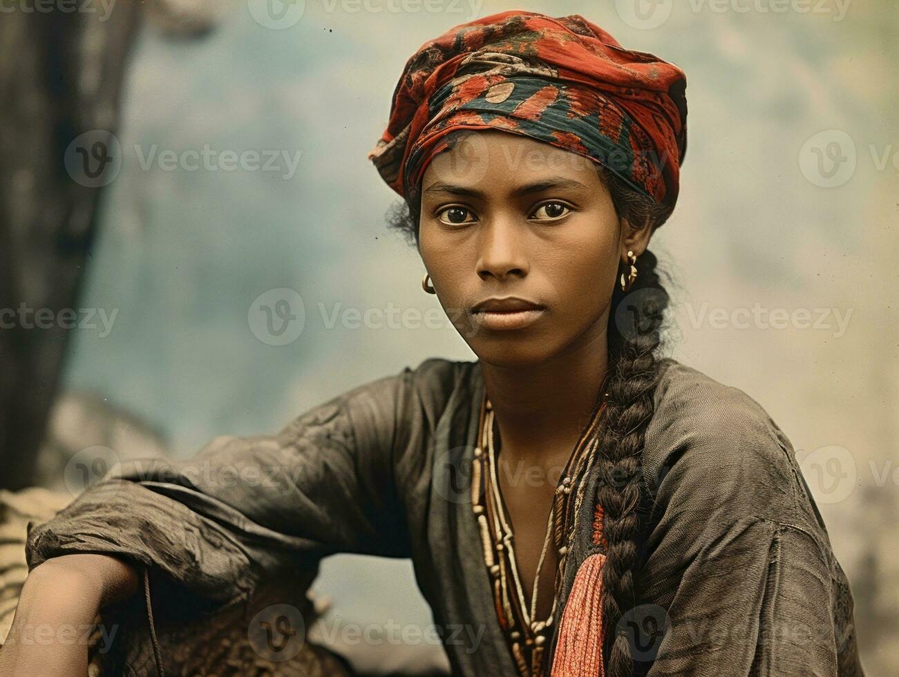 gammal färgad fotografera av en brasiliansk kvinna från de tidigt 1900 -talet ai generativ foto