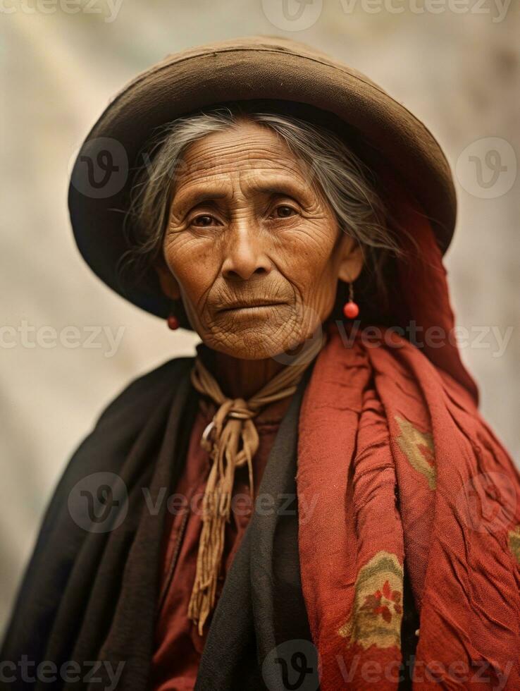 gammal färgad fotografera av en mexikansk kvinna från de tidigt 1900 -talet ai generativ foto