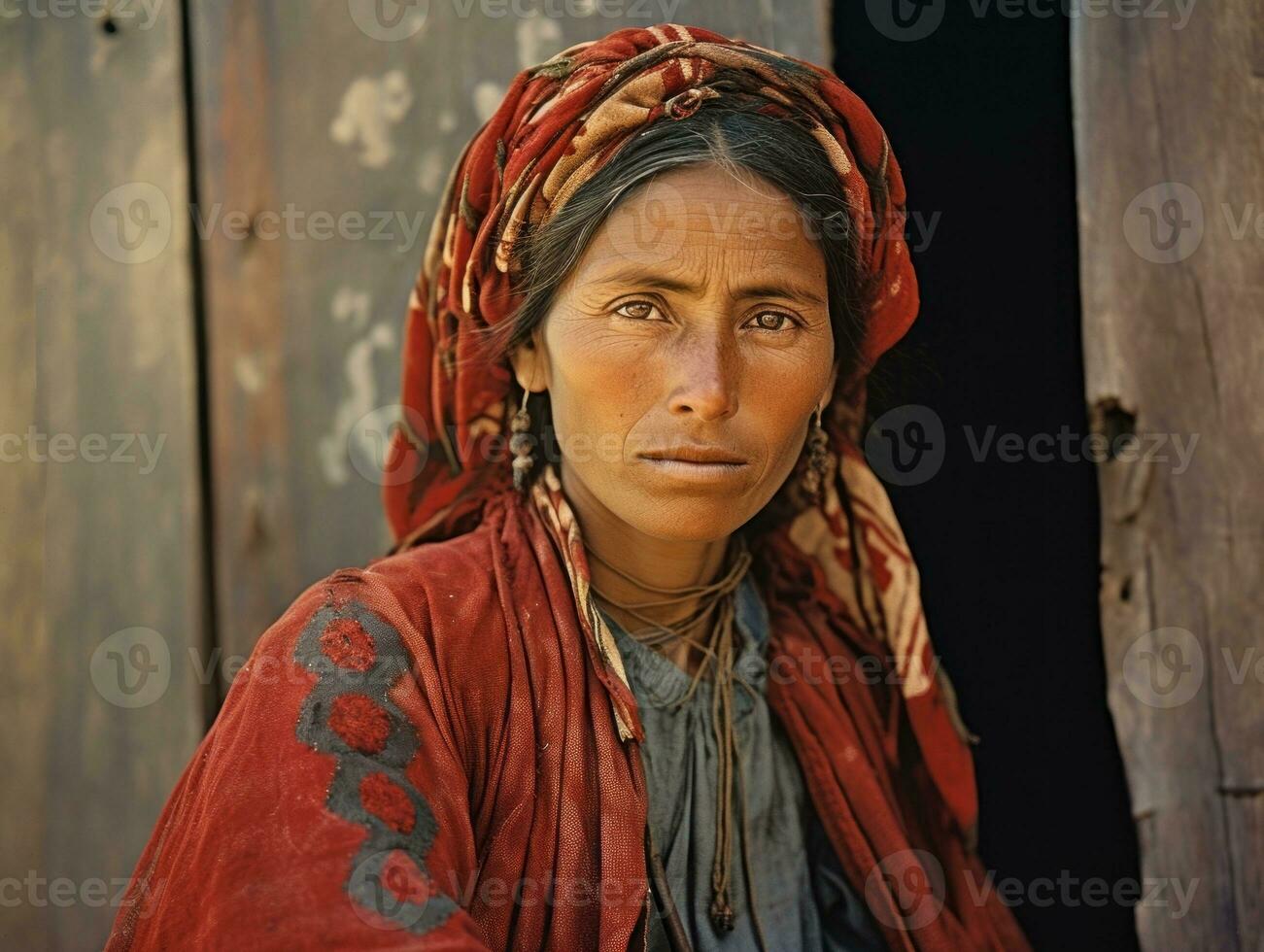 gammal färgad fotografera av en mexikansk kvinna från de tidigt 1900 -talet ai generativ foto