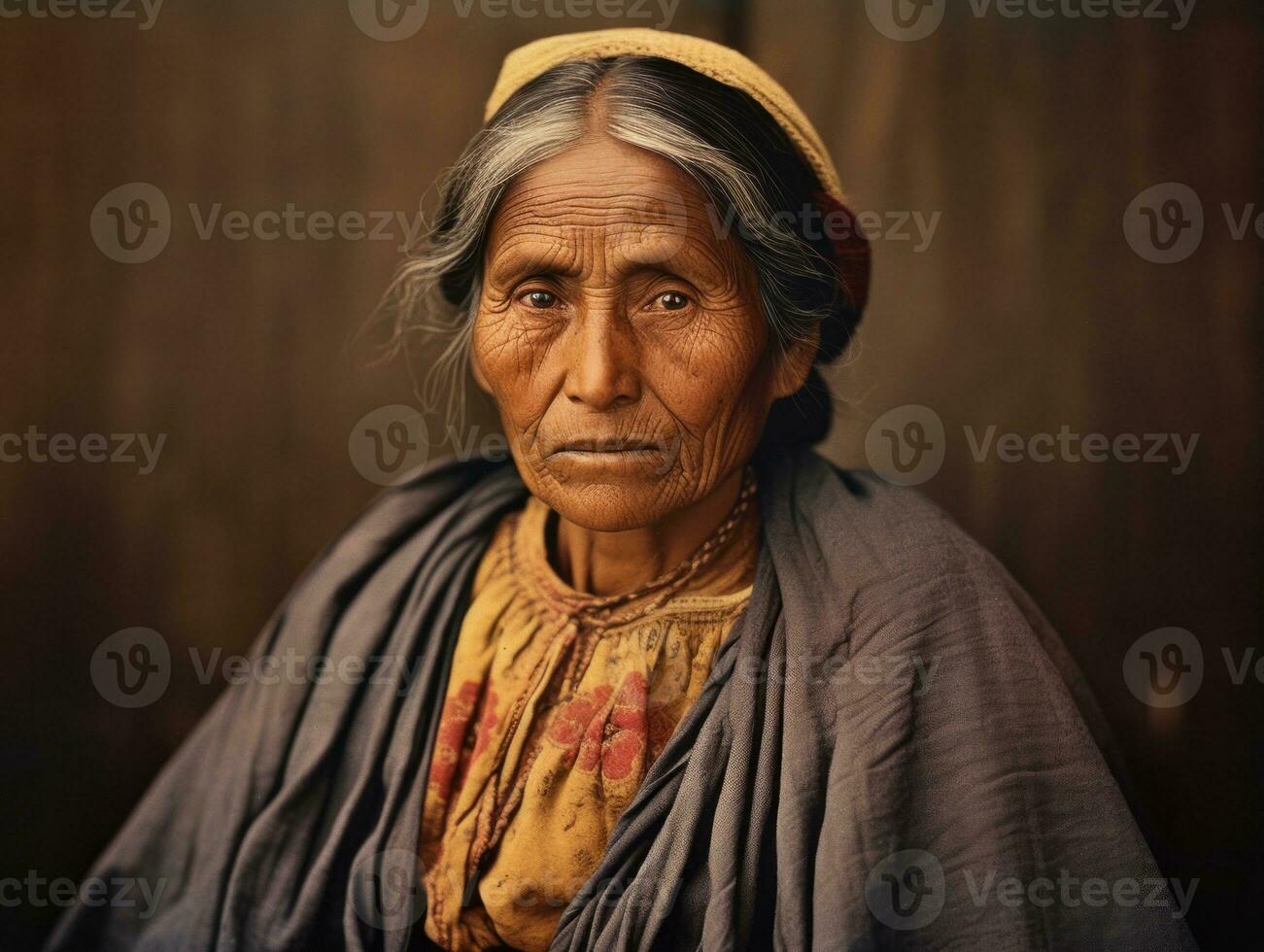 gammal färgad fotografera av en mexikansk kvinna från de tidigt 1900 -talet ai generativ foto