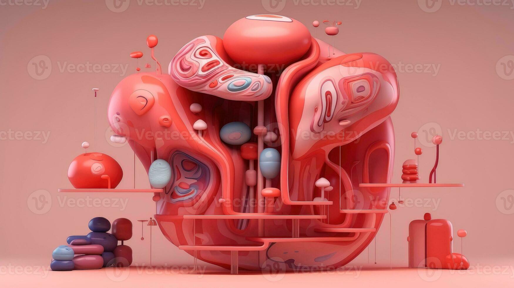 3d illustration attrapp av de mänsklig organ systemet, anatomi, nervös, cirkulations, matsmältning, utsöndring, urin, och ben system. medicinsk utbildning begrepp, generativ ai illustration foto