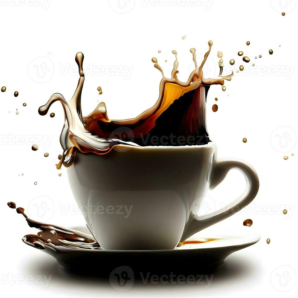 fira internationell kaffe dag med flytande kaffe stänk ai generativ foto