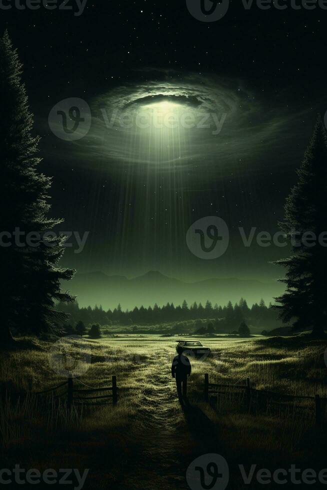 UFO i mörk himmel. ai generativ foto