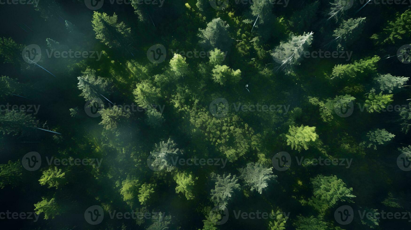 tak av solbelyst dag skog - genererad ai bild foto