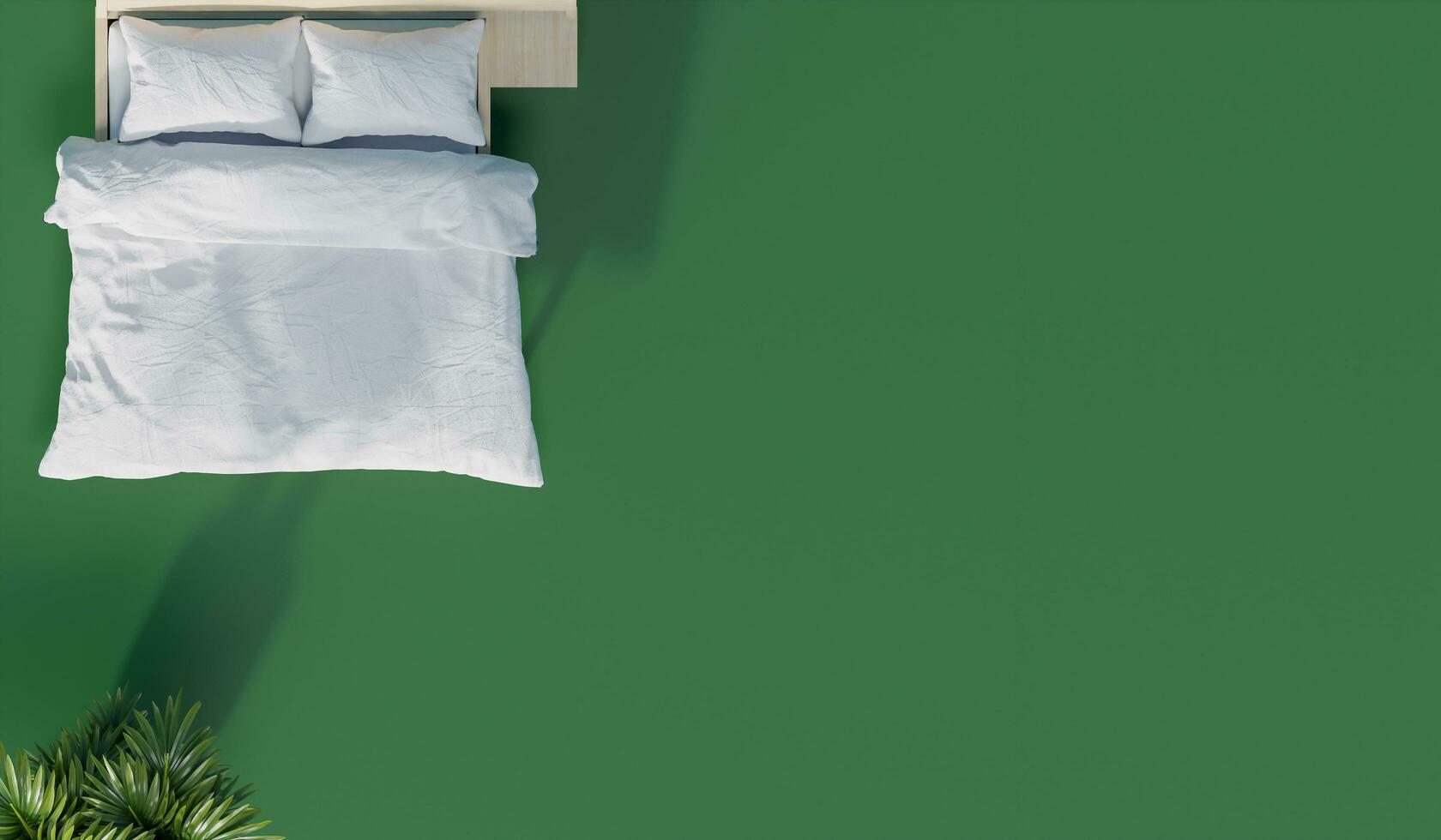 bild av en topp se av en säng med växter placerad på de färgad golv i de sovrum. 3d tolkning. foto