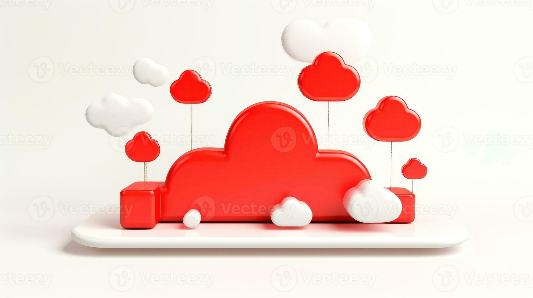 3d röd vit moln ikon minimal stil, moln datoranvändning uppkopplad service, digital teknologi säkerhet begrepp, generativ ai illustration foto