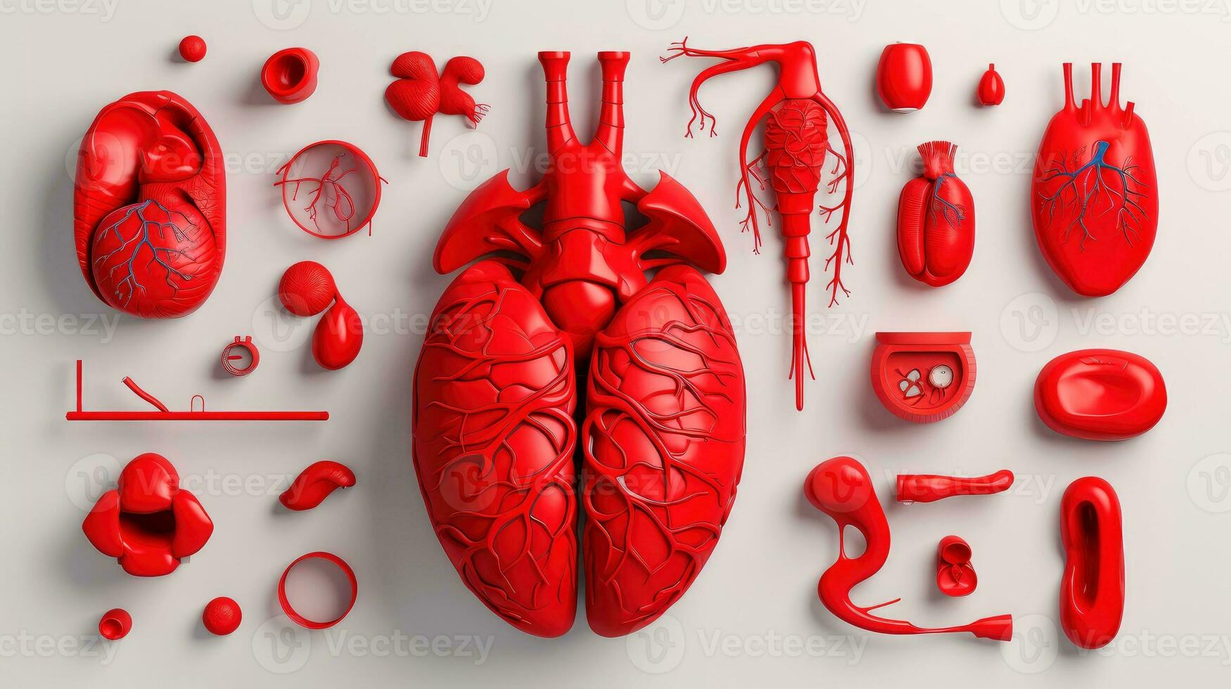 3d illustration attrapp av de mänsklig organ systemet, anatomi, nervös, cirkulations, matsmältning, utsöndring, urin, och ben system. medicinsk utbildning begrepp, generativ ai illustration foto