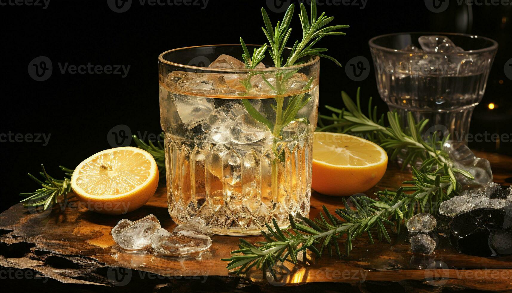 uppfriskande cocktail med citrus- frukt, is, och en mynta blad genererad förbi ai foto