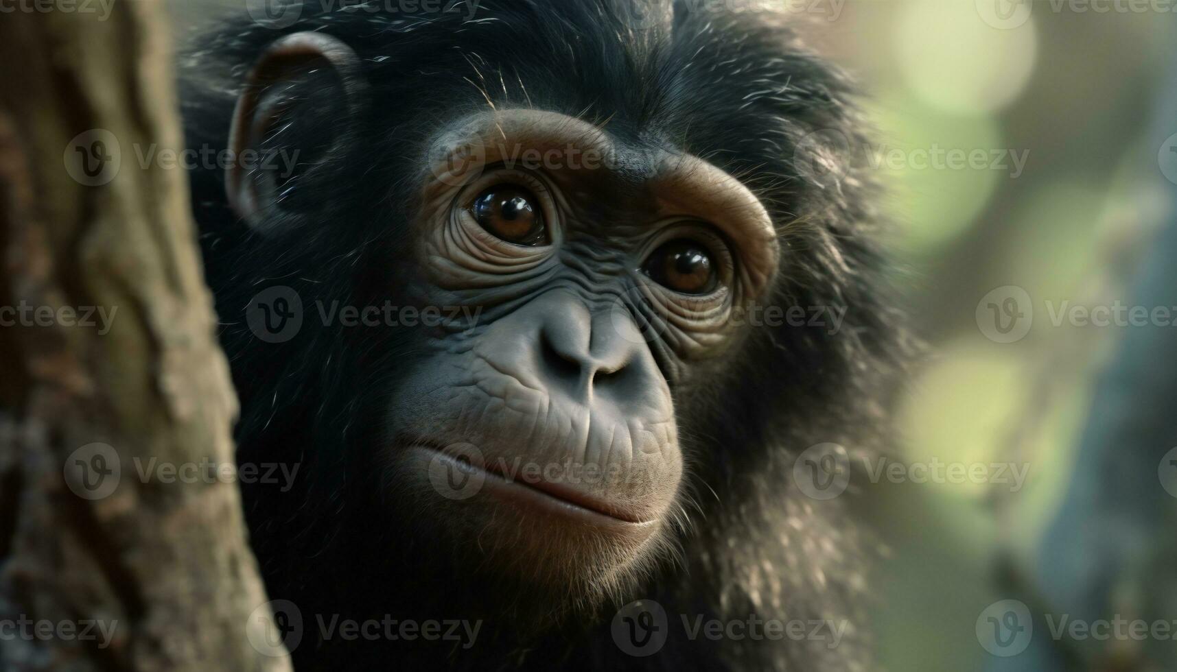 porträtt av en trevlig bebis hominid i de djungel. illustration ai foto