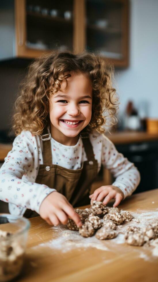 mor och dotter bakning småkakor tillsammans foto