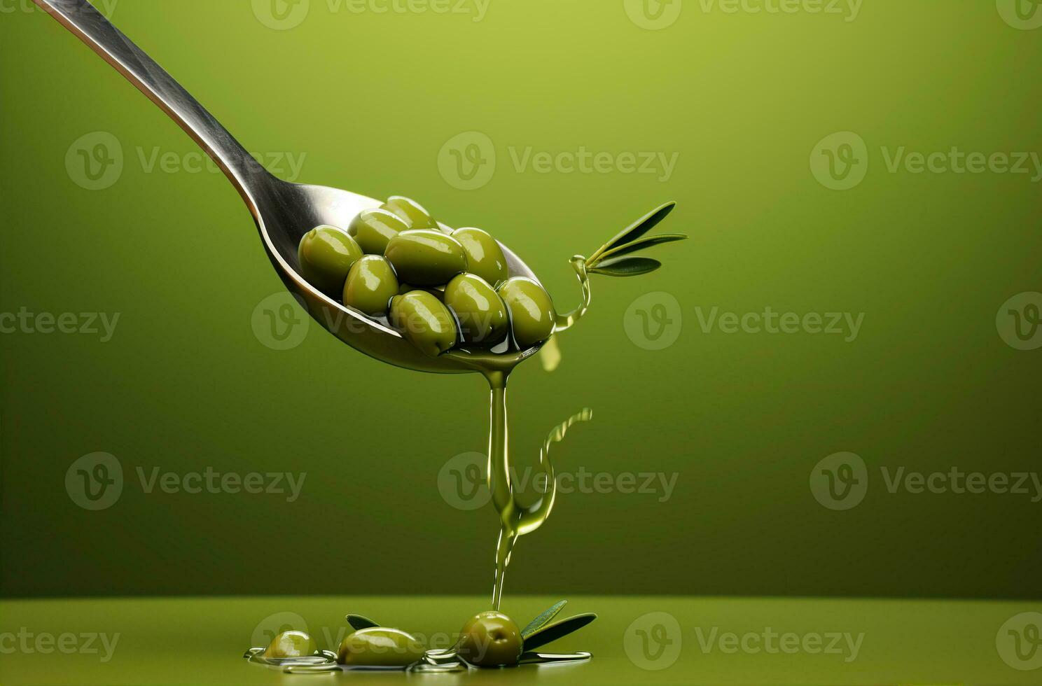 oliv olja på grön oliver med löv. skapas med generativ ai foto