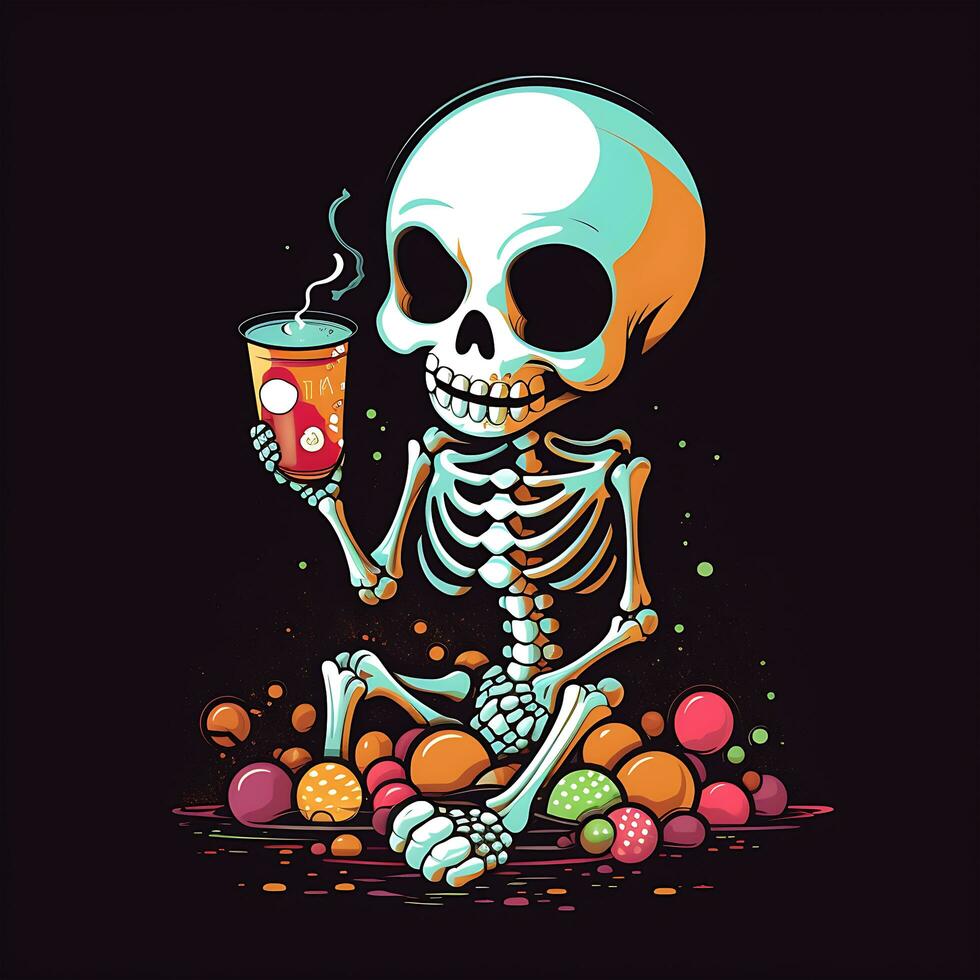 en halloween fira söt skelett skalle vektor illustration design foto