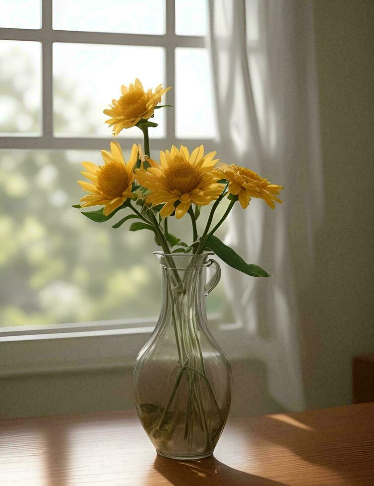 bild av de blomma är i de vit fönster med en ljus solljus, med de början av de ljus ny morgon, startande de arbete den där är rosa blommor innan startande de händelse är en uppfriskande berättelse foto