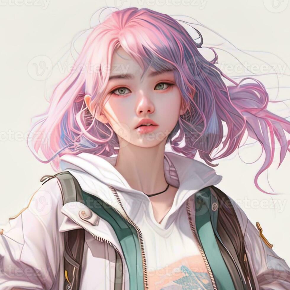asiatisk flicka anime avatar. ai konst foto