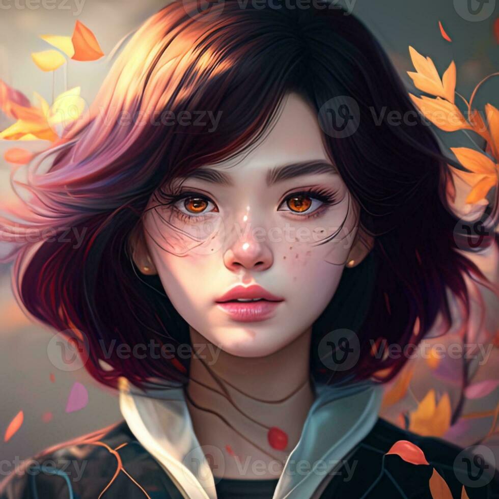 asiatisk flicka anime avatar. ai konst foto