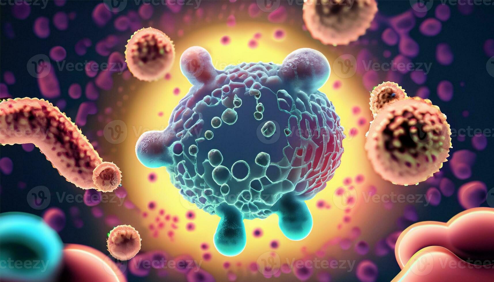 förstorade molekyl strukturera av bakterie orsakar sjukdom på lysande bakgrund foto
