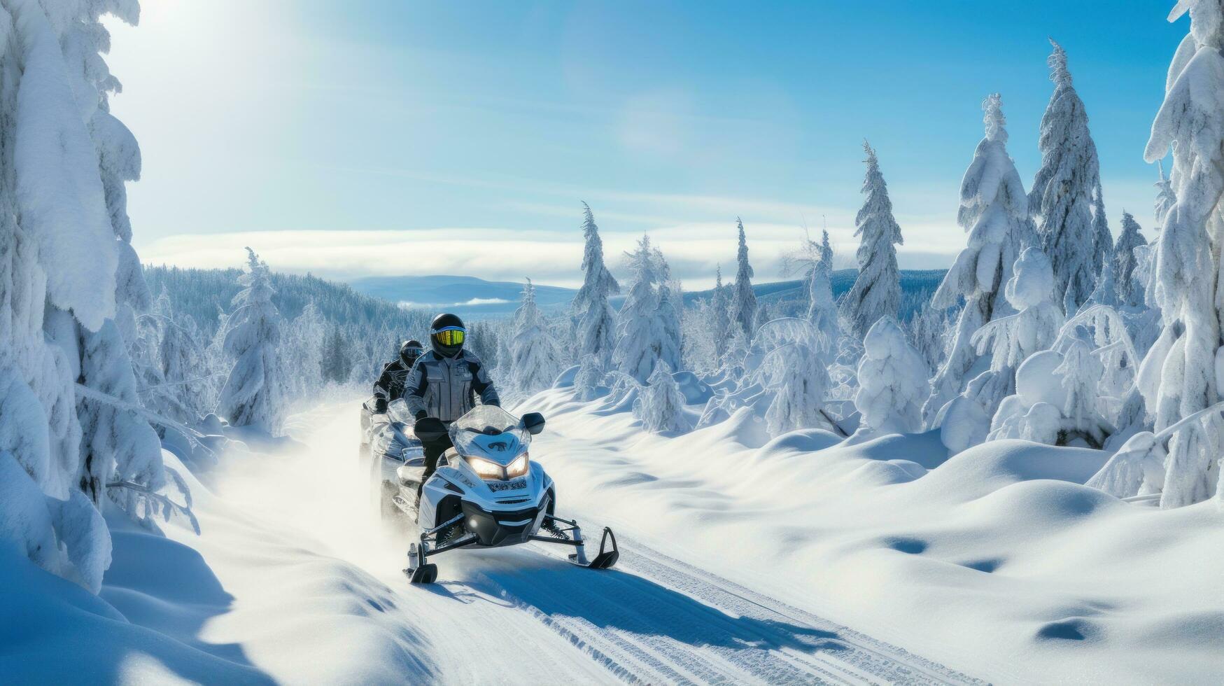 snöskoter. äventyrlig rider genom snöig terräng foto