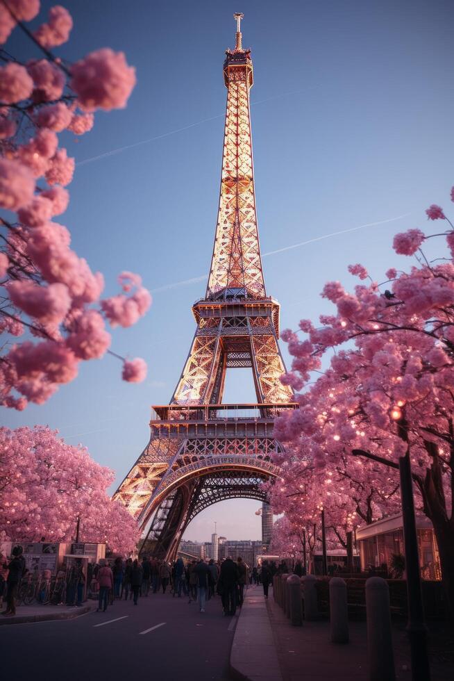 skön eiffel torn med blå himmel foto