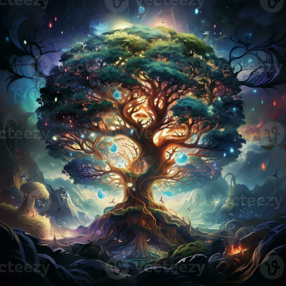 fantasi träd av liv magisk design andlig ai generativ foto