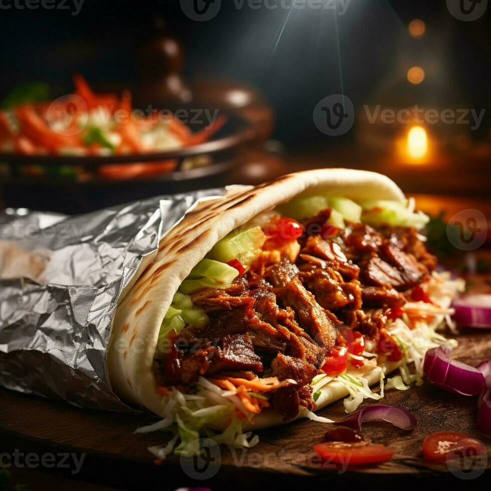 shawarma färsk smörgås på skärande styrelse ai generativ foto