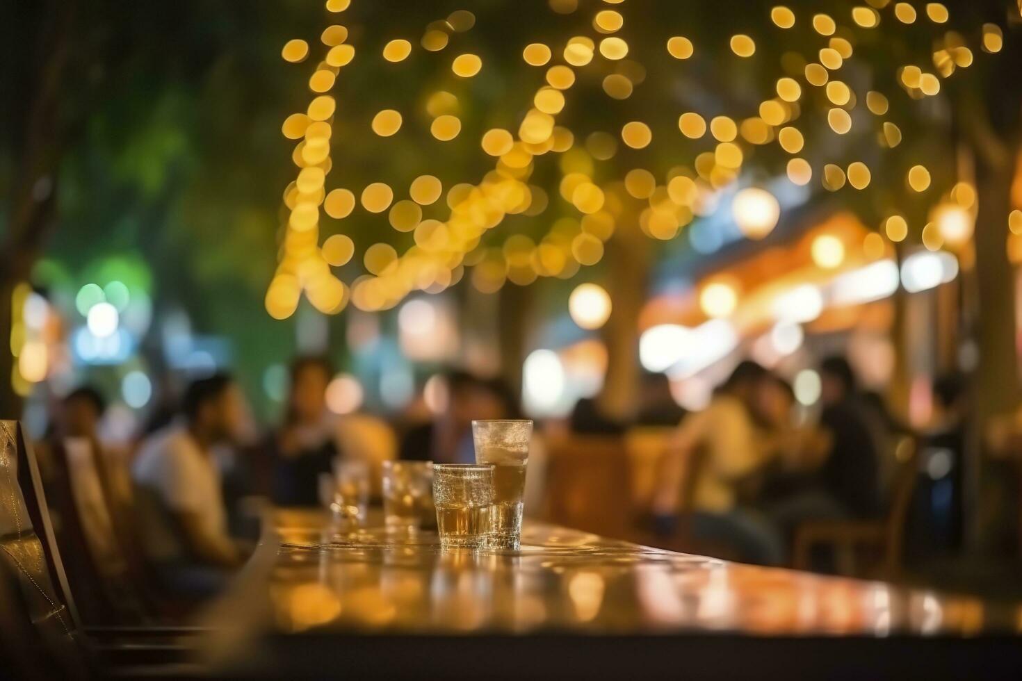 bokeh bakgrund av gata bar öl restaurang, utomhus i Asien, ai generativ foto