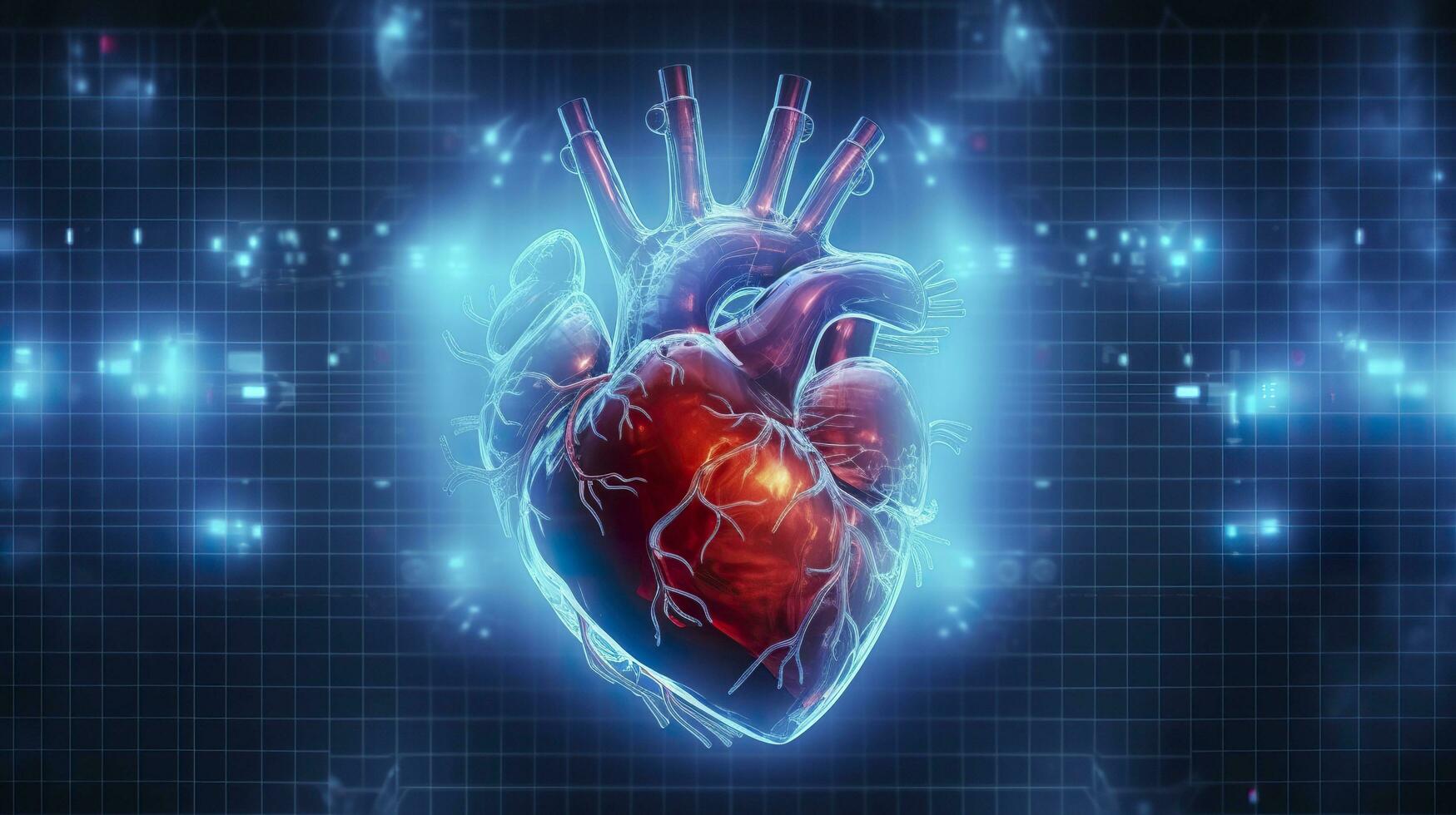 mänsklig hjärta med kardiogram för medicinsk hjärta hälsa vård bakgrund, ai generativ foto