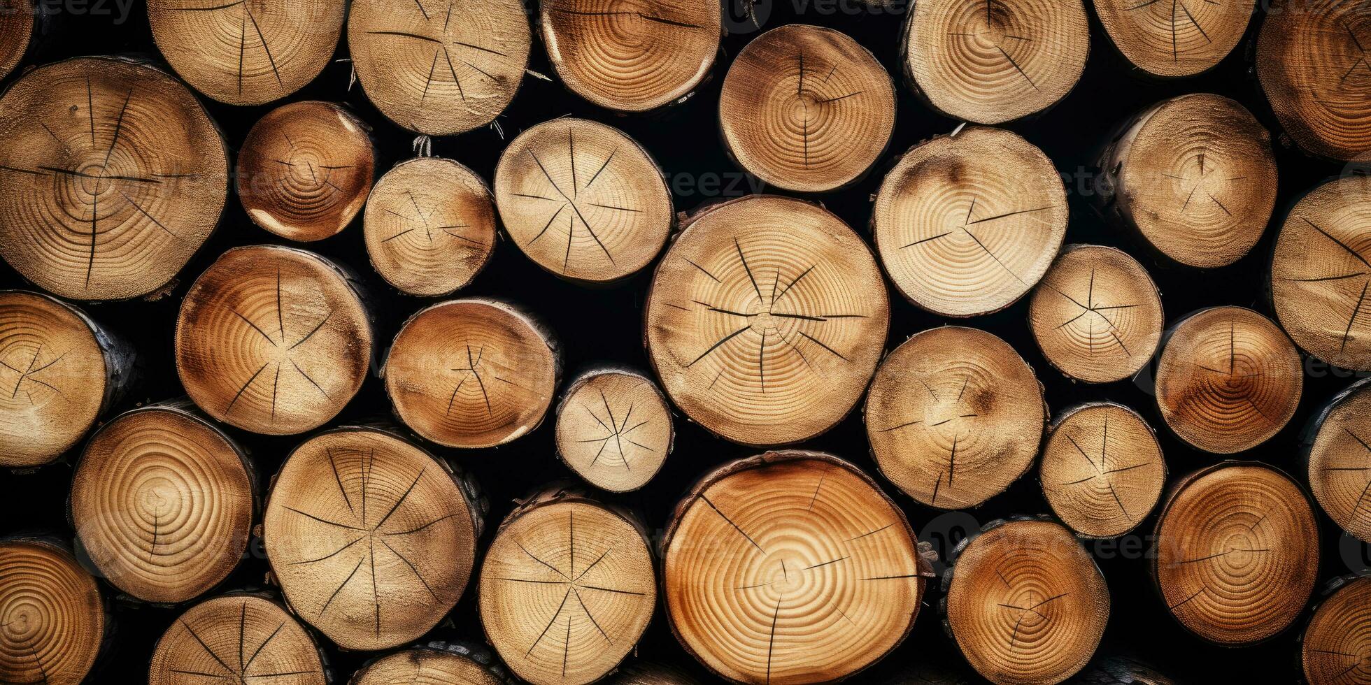 trä- naturlig sågad loggar som bakgrund. skapas med ai verktyg foto