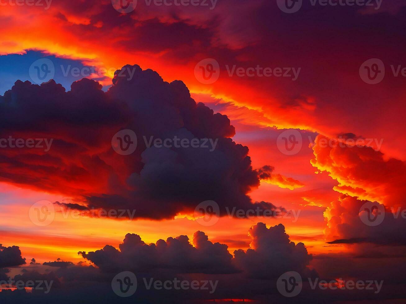 skön gyllene solnedgång i de bergen panorama sjö landskap med blå himmel fluffig moln, ai bild foto