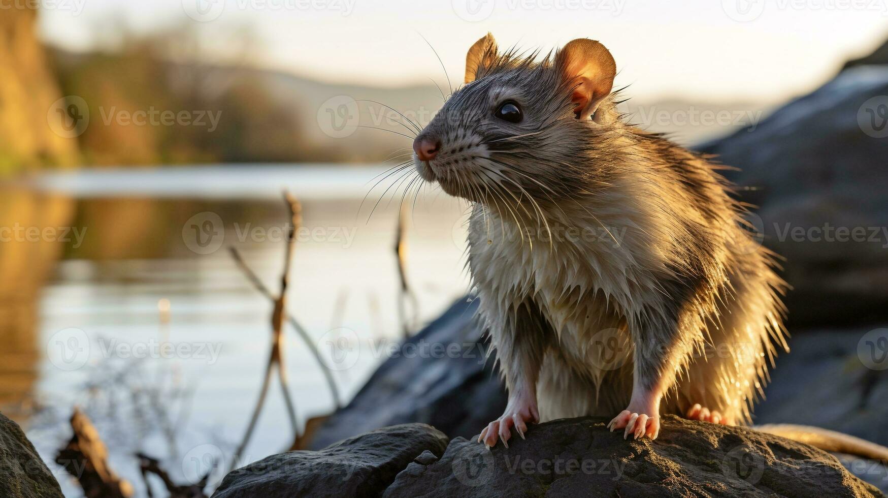 närbild Foto av en naken råtta ser i deras livsmiljö. generativ ai