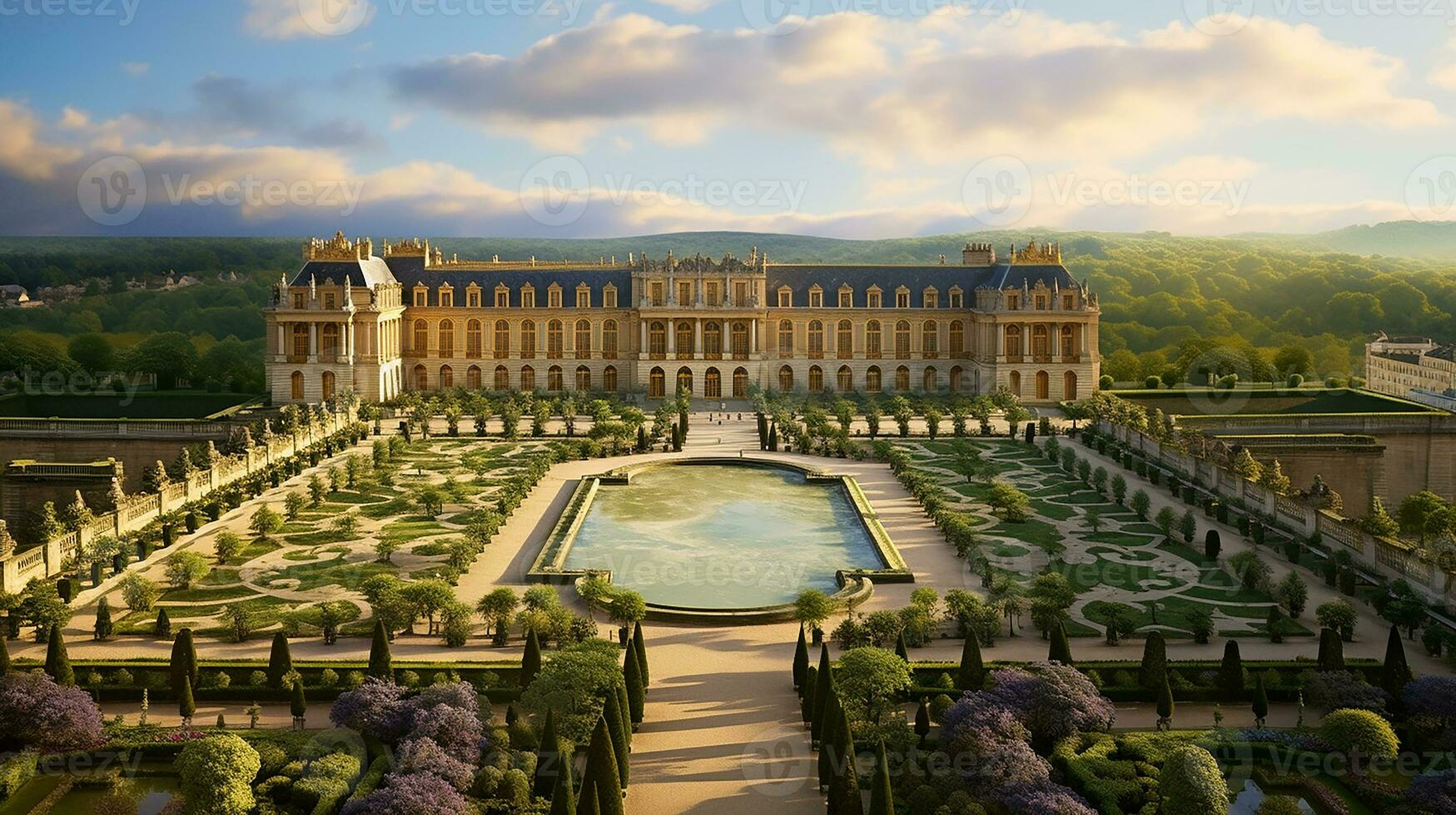 hisnande skönhet av de palats av versailles i Frankrike. generativ ai foto