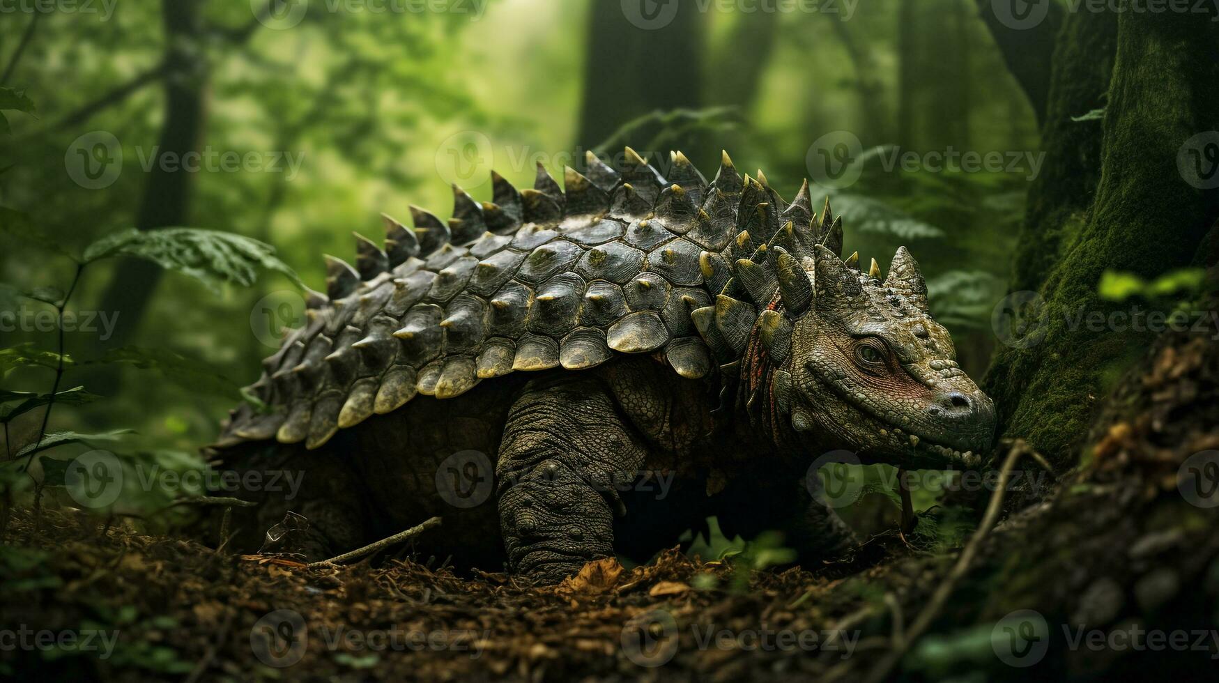 Foto av ankylosaurus rex i de djungel. generativ ai