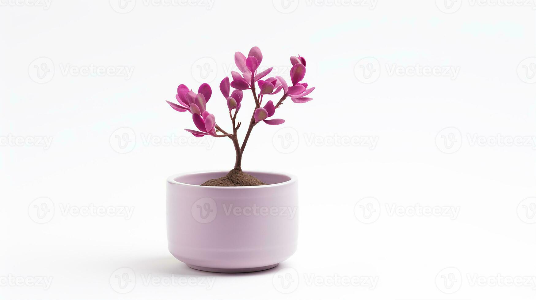 Foto av redbud blomma i pott isolerat på vit bakgrund. generativ ai