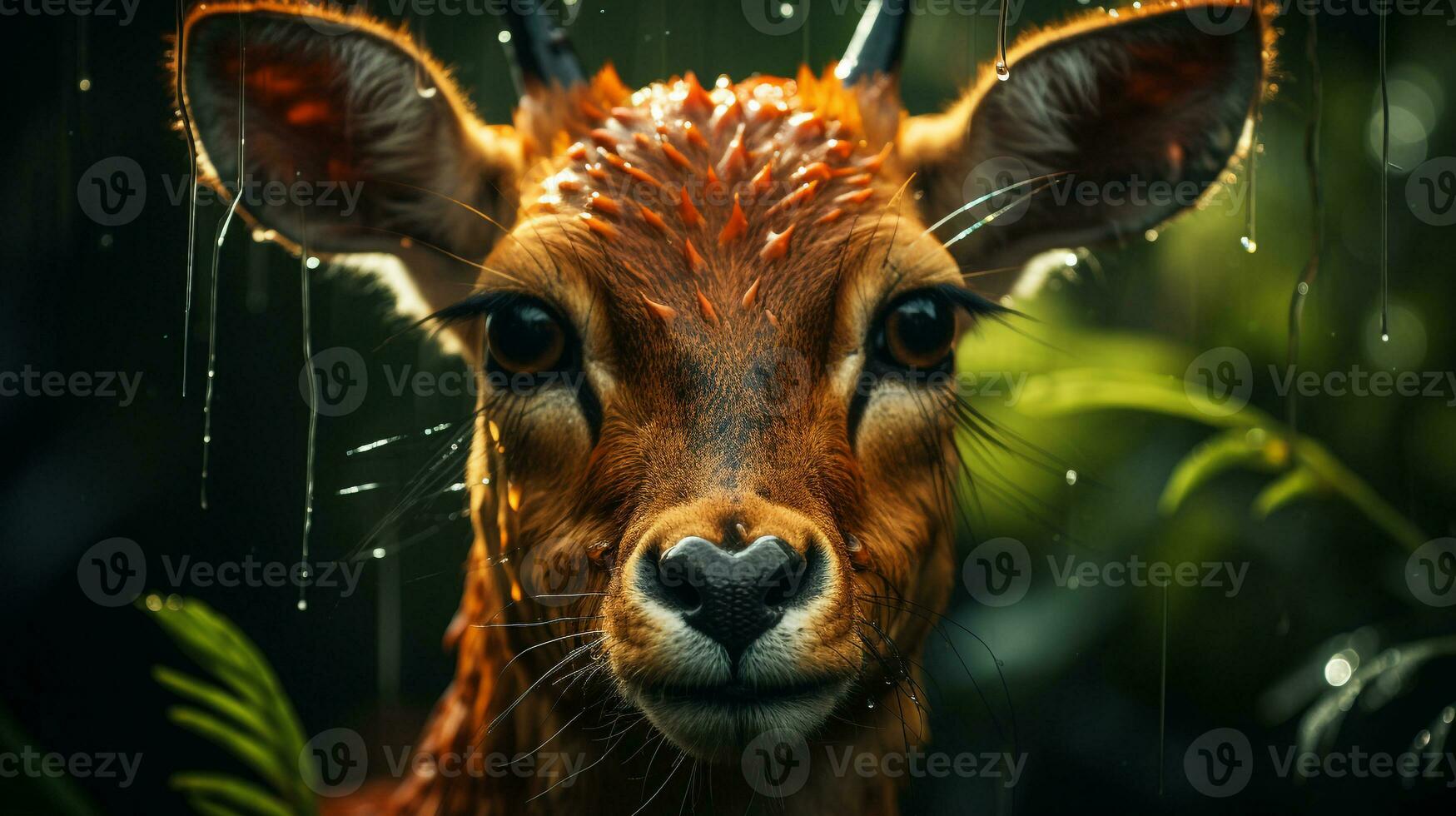 närbild Foto av en antilop ser några riktning på djungel. generativ ai