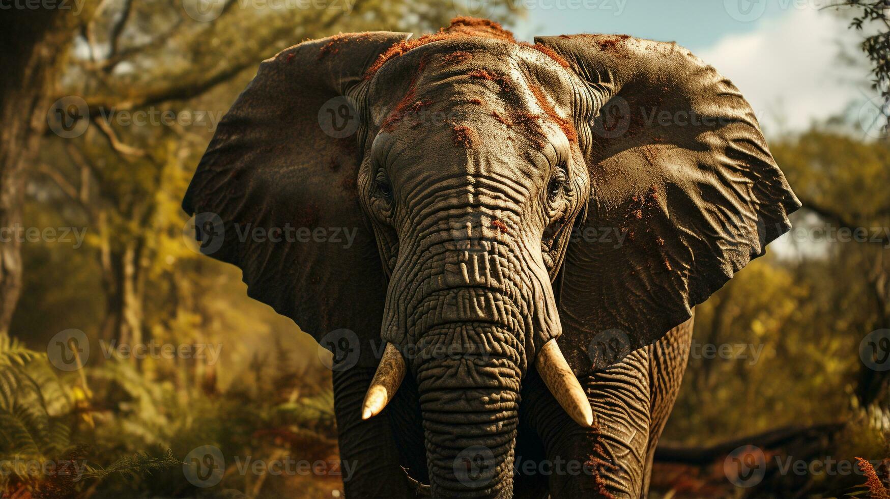 närbild Foto av en afrikansk elefant ser några riktning på djungel. generativ ai