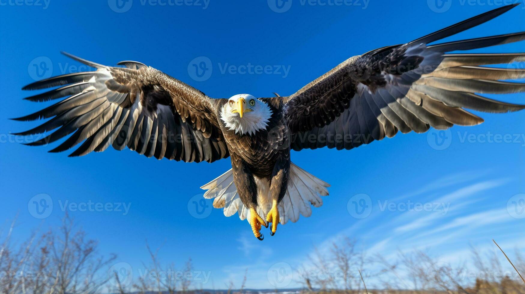 Foto av en Örn under blå himmel. generativ ai