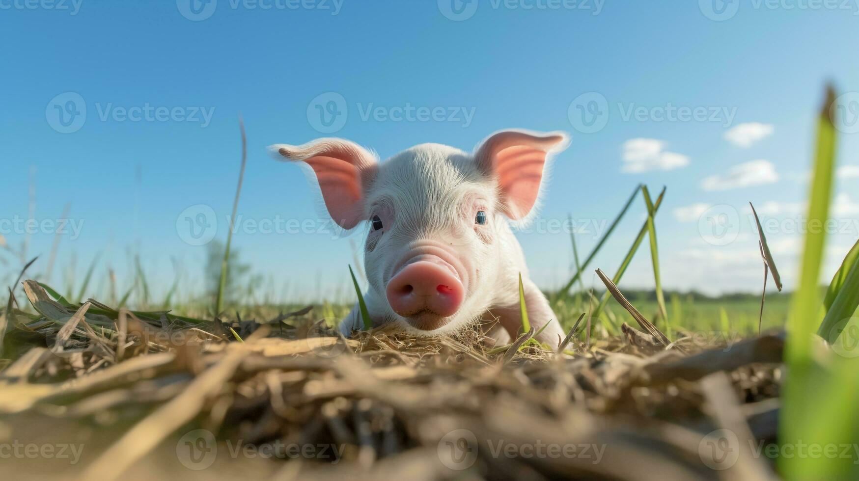 Foto av en gris i de jordbruksmark. generativ ai