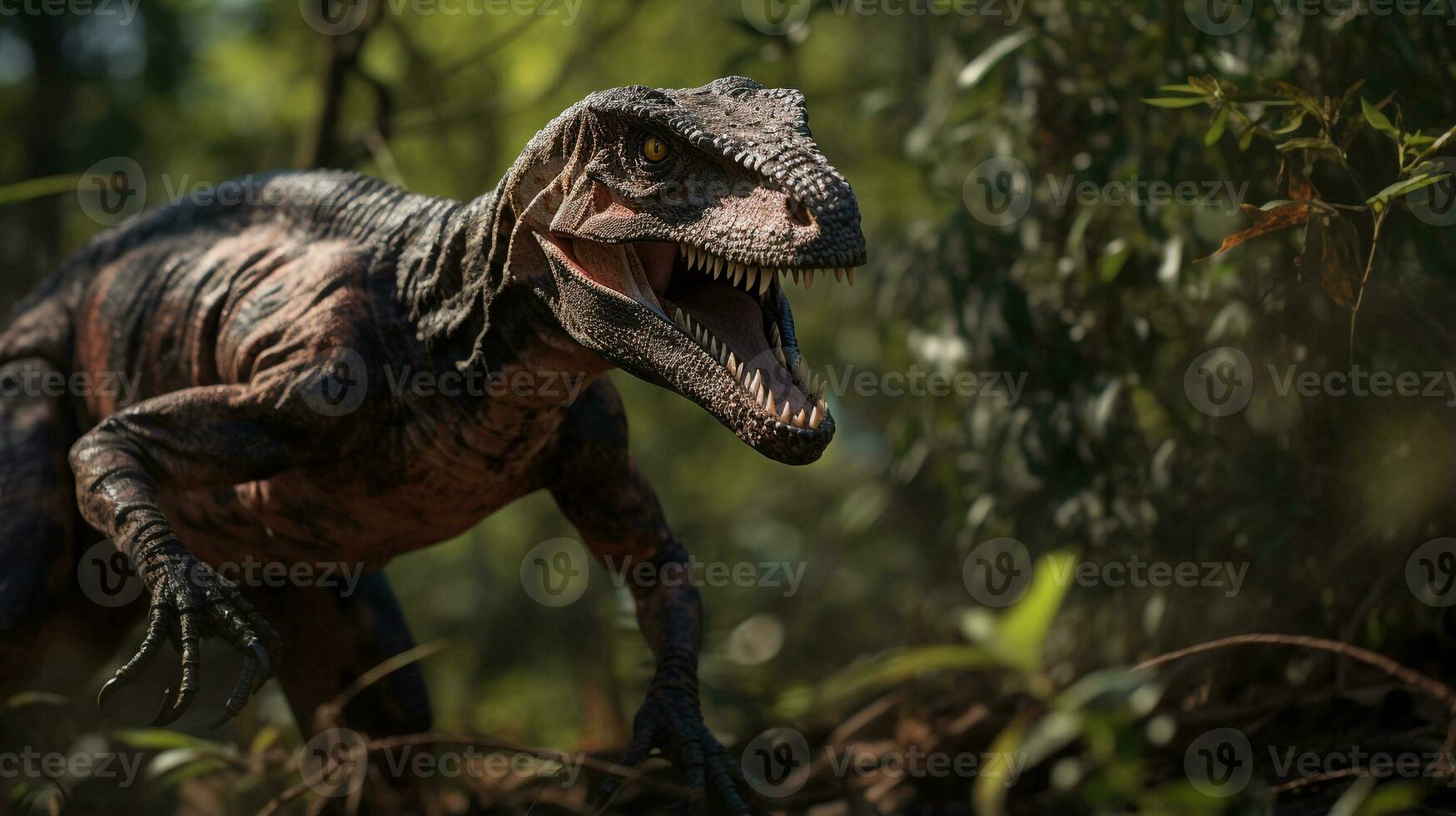 Foto av velociraptor rex i de djungel. generativ ai