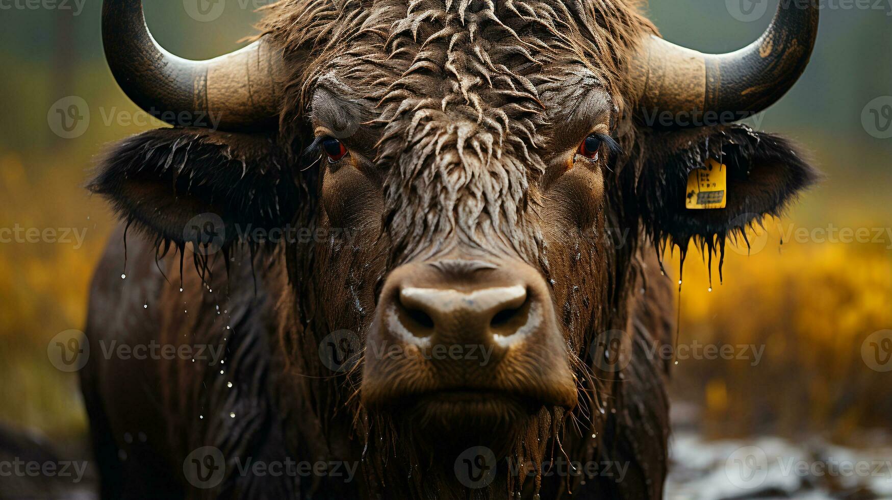 närbild Foto av en buffel ser några riktning. generativ ai