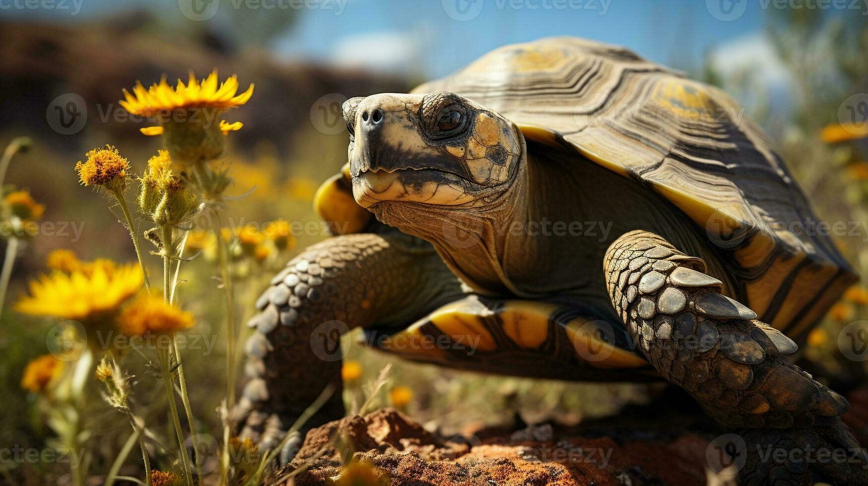 närbild Foto av en sköldpadda ser i deras livsmiljö. generativ ai