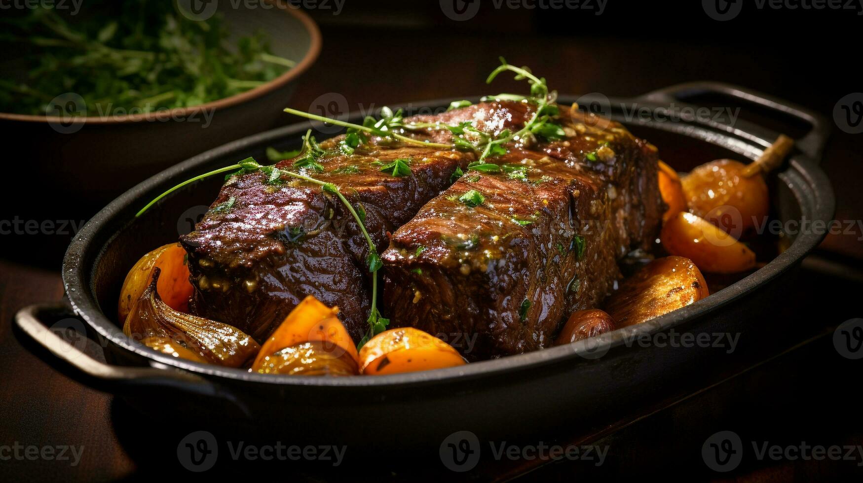 Foto av nötkött och guinness gryta som en maträtt i en high-end restaurang. generativ ai