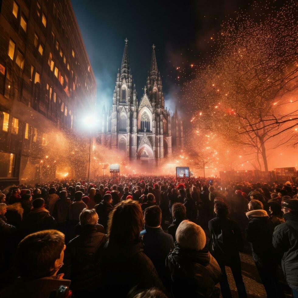 fyrverkeri ljus upp de himmel ovan cologne karneval fester foto