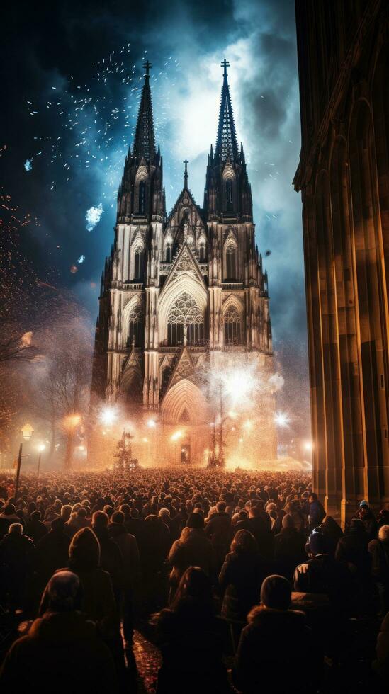 fyrverkeri ljus upp de himmel ovan cologne karneval fester foto