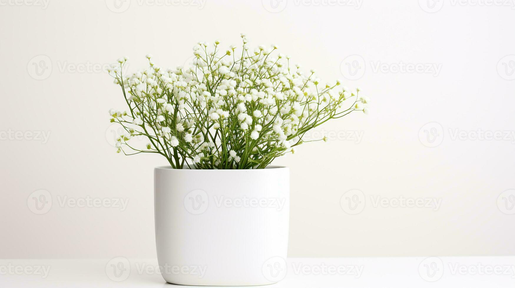 Foto av Gypsophila blomma i pott isolerat på vit bakgrund. generativ ai