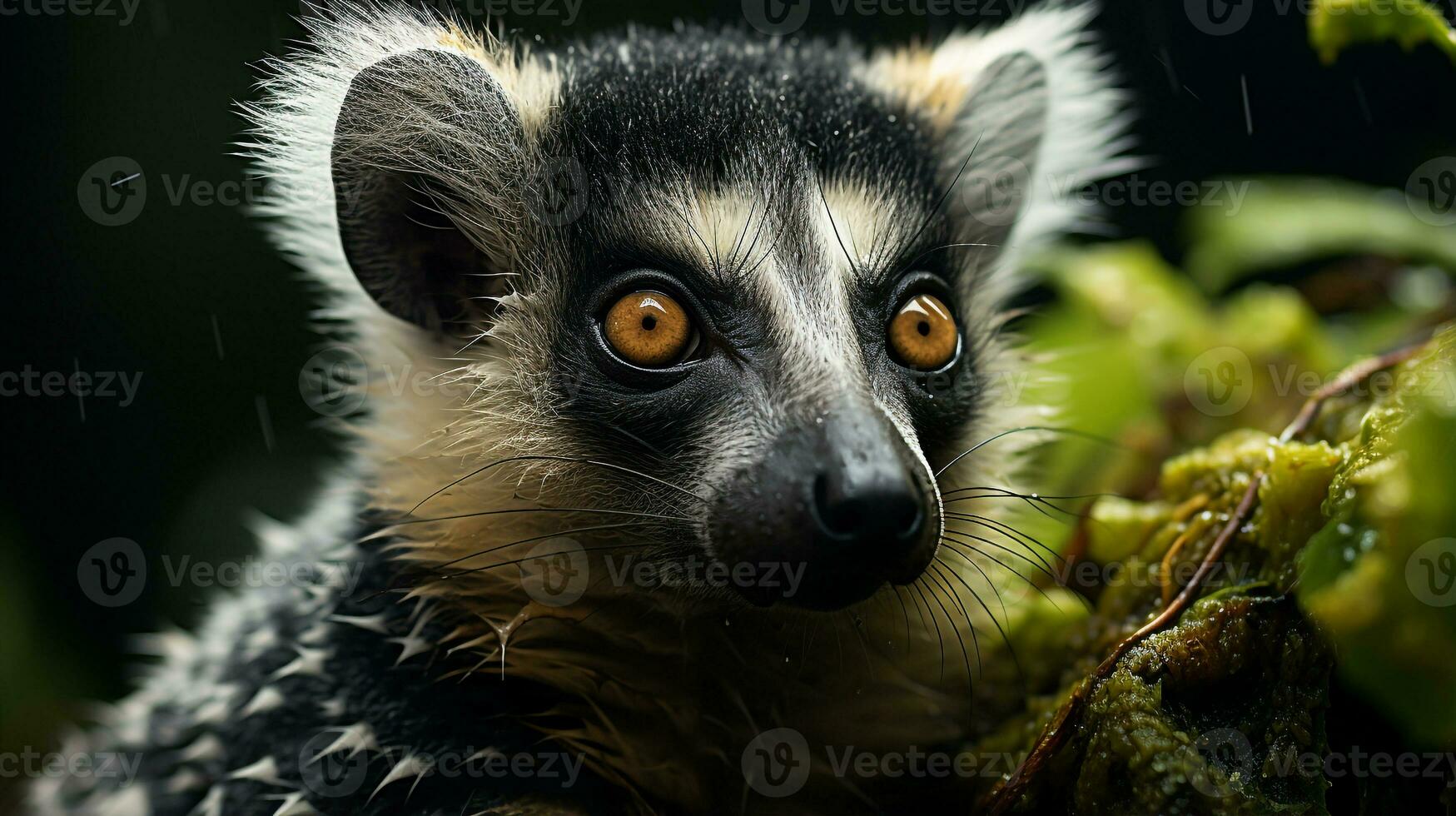närbild Foto av en lemur ser några riktning. generativ ai