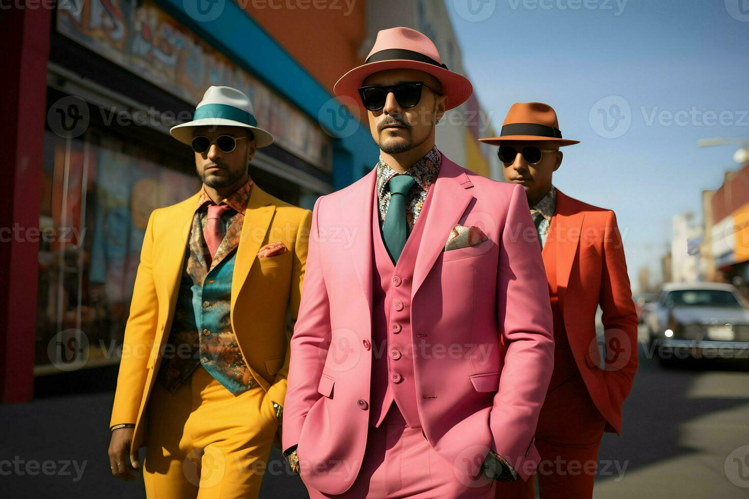 en grupp av män ha på sig färgrik kostym foto