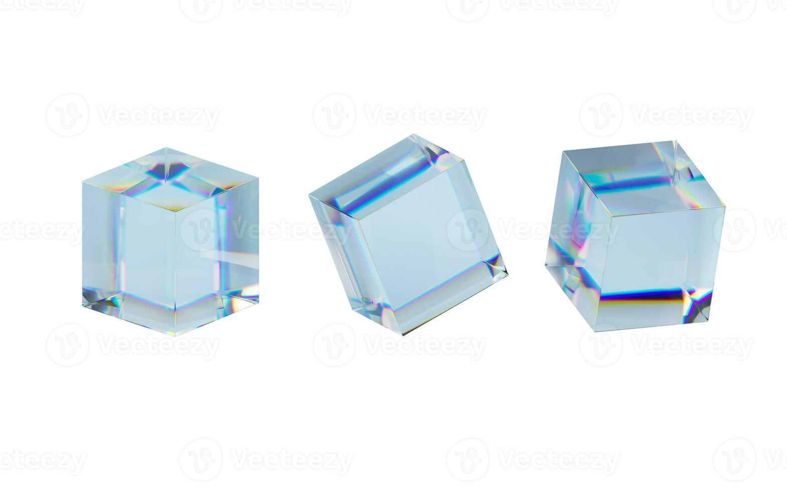 transparent glas kub, 3d tolkning. foto