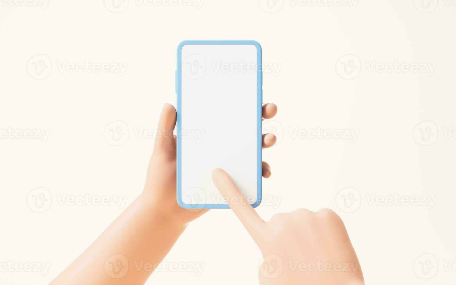 en hand innehar en mobil telefon, 3d tolkning. foto