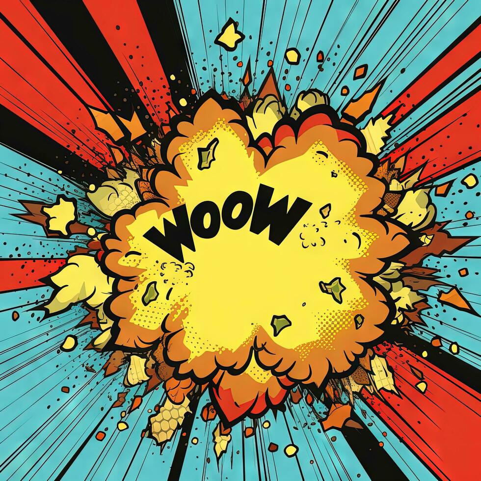 komisk bok explosion i tecknad serie stil på fast bakgrund foto