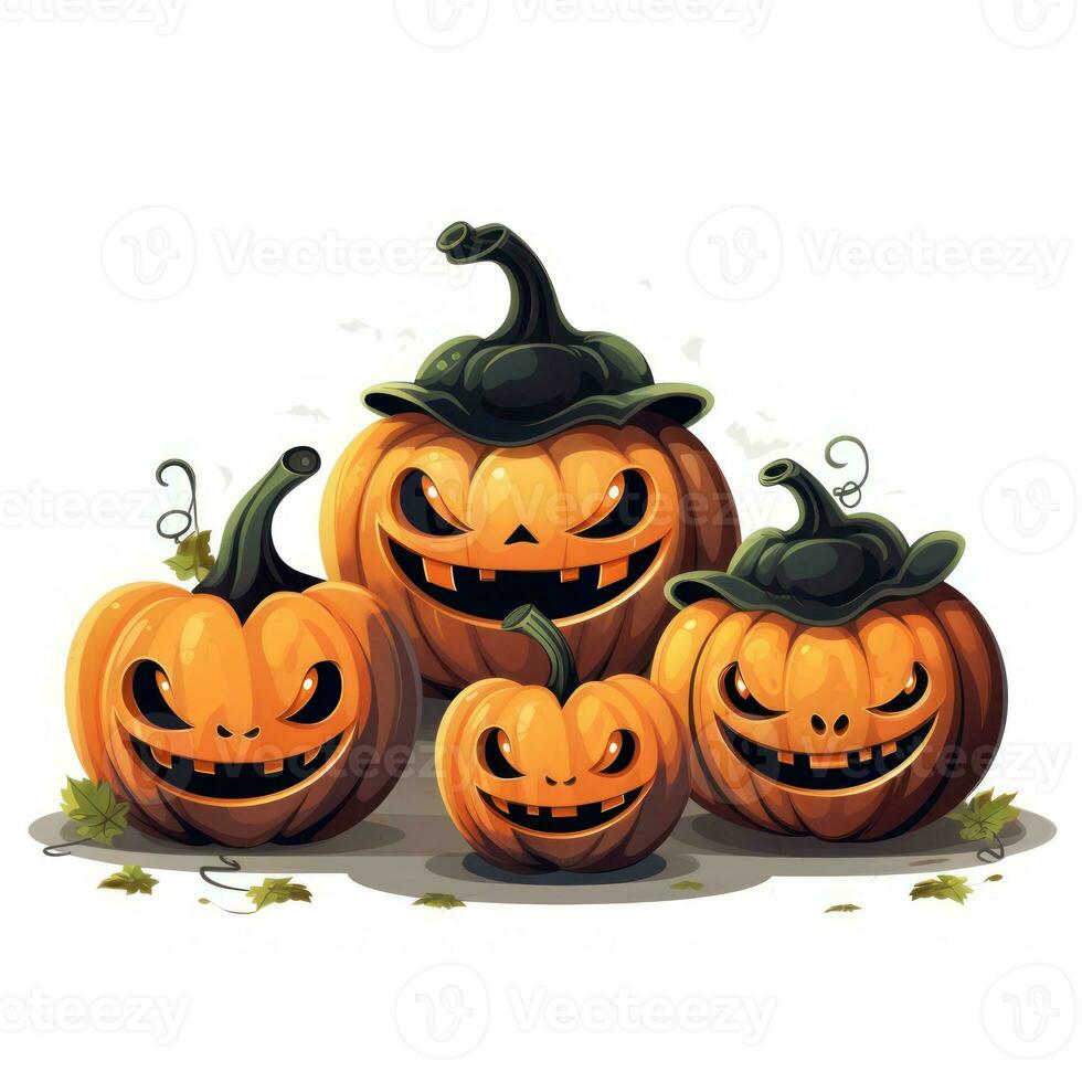 svart pumpor med halloween ansikten klämma konst illustration ai genererad foto